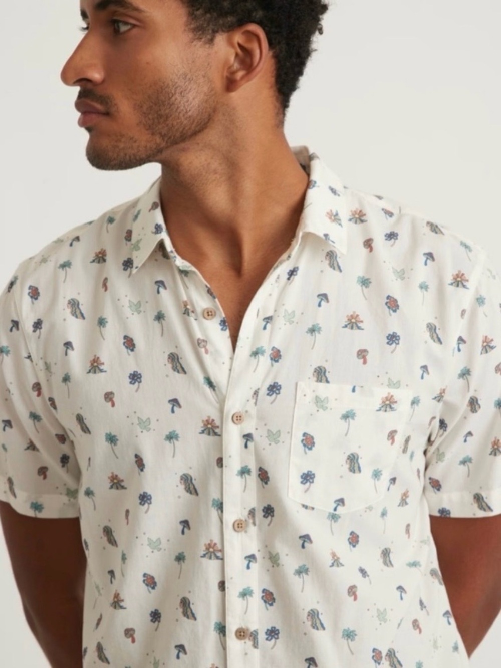 Marine Layer Trippy Icon Casual Button Down Shirt Soft White size XX Large